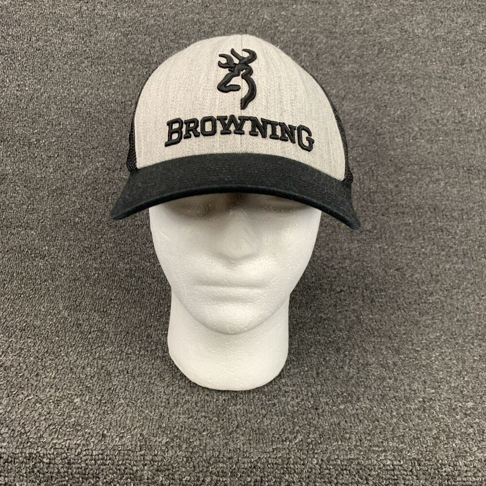 Browning Mesh Trucker Flex Fitted L-XL Hat Cap Hunt Fish Unisex Gray Black Hat